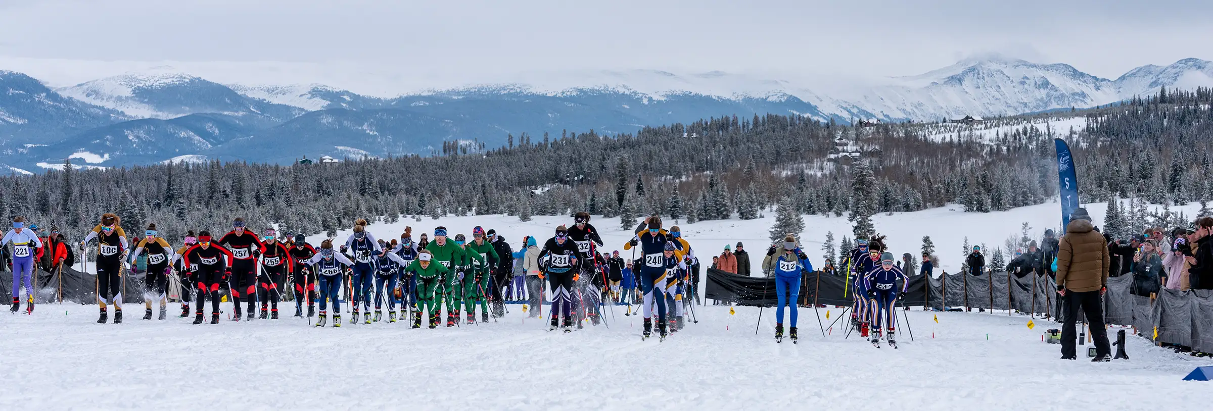 High school Nordic racers at Snow Mountain Ranch during CMU Invitational in 2025
